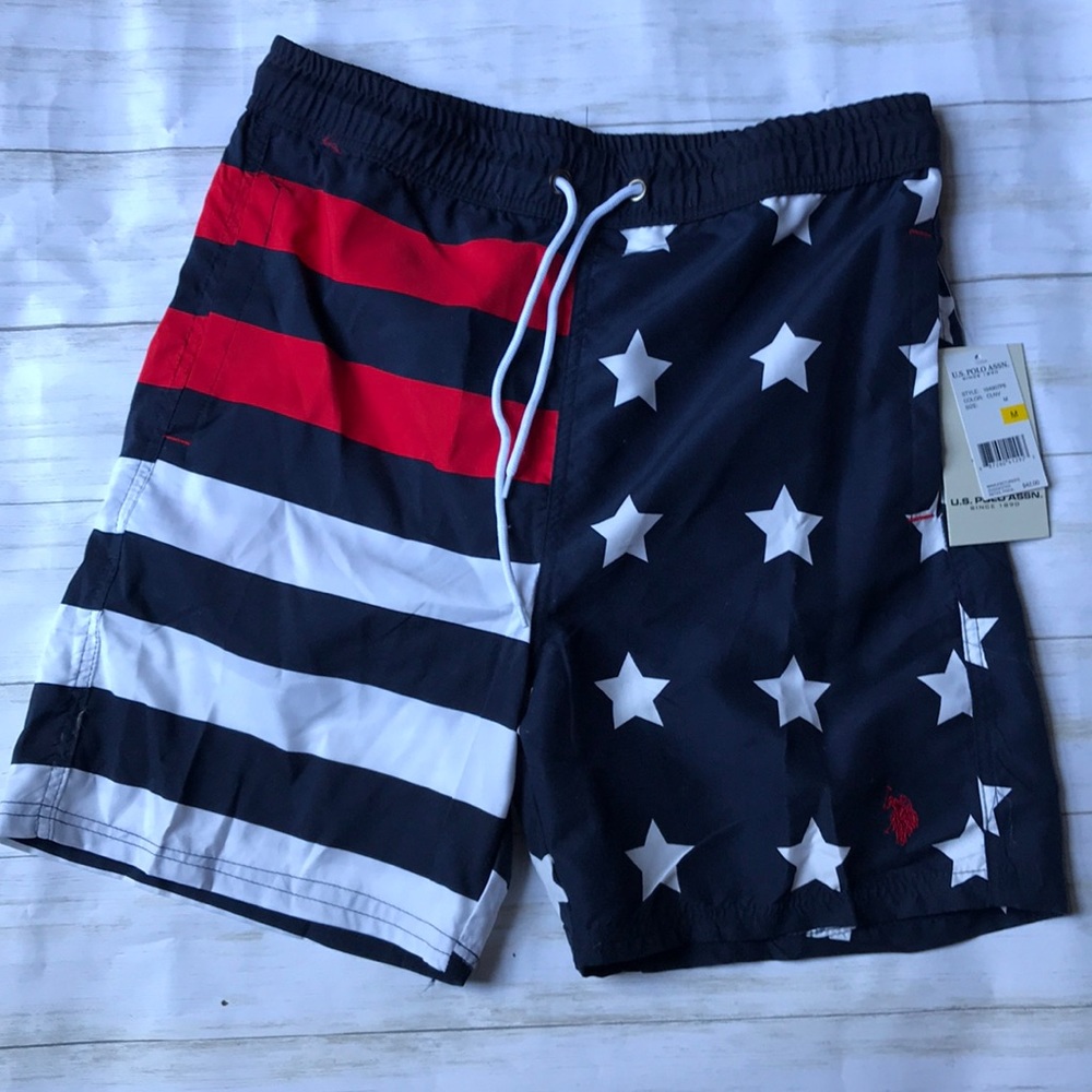 U.S. Polo Assn. Men’s Sz. Med Flag Swim Trunks